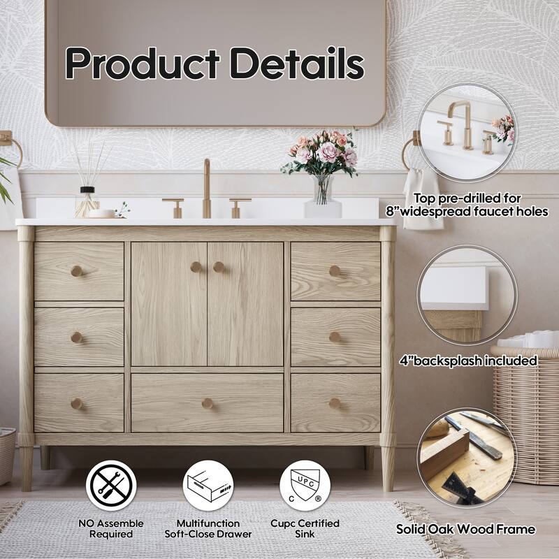 34''H Solid Wood Bathroom Vanity With Carrera White Quartz Top and Sink