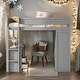preview thumbnail 1 of 16, Modern Full Size Wood Loft Bed With Wardrobes And 2-Drawer Desk With Cabinet,Large Storage Space Grey