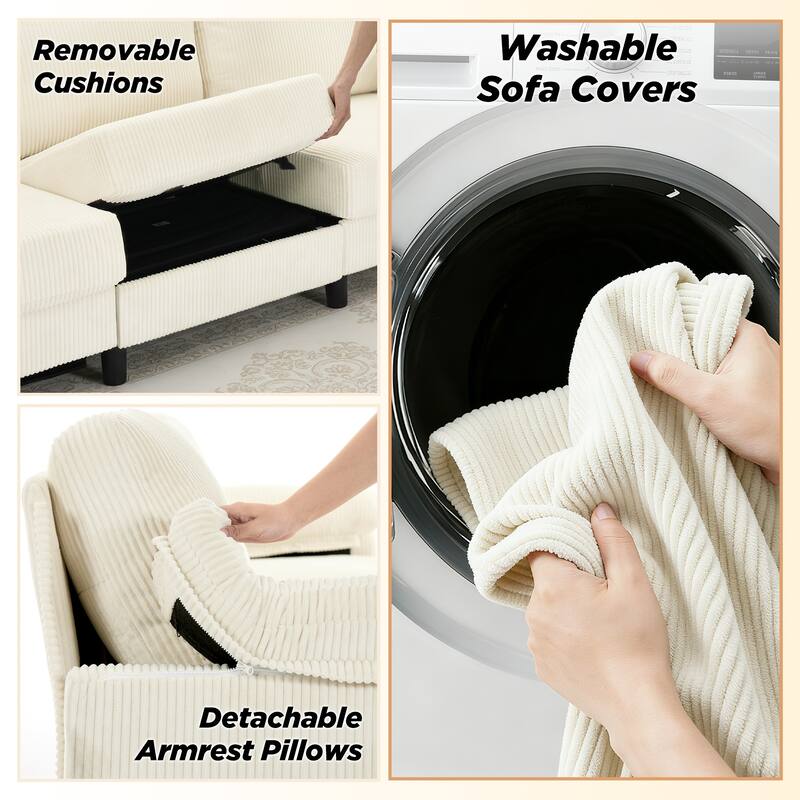 116.5" Corduroy U-Shaped Modular Sectional Sofa with 2 Movable Ottomans