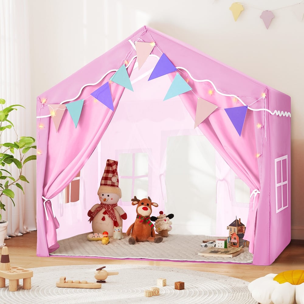 EROMMY Kids Tent Playhouse with LED Star Lights and Padded Mat, Large Indoor Toddler Tent for Boys and Girls.