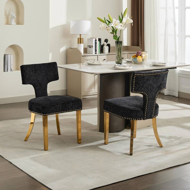 Mid Century Modern Dining Chairs Set of 2, FarmhouseAccent Chair Curved Backrest with Copper Nails around