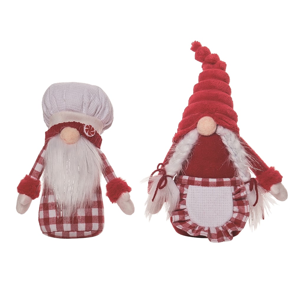 Transpac Plush Plaid Baker Gnome Short Sitter Set of 2 Christmas Home Decorations