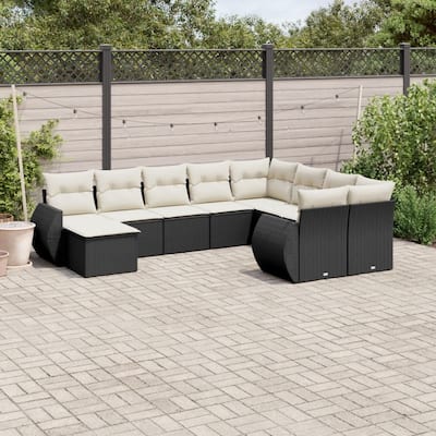 vidaXL Patio Sofa Set with Cushions Outdoor Furniture 10 Piece Poly Rattan - 21.7 x 21.7 x 14.6