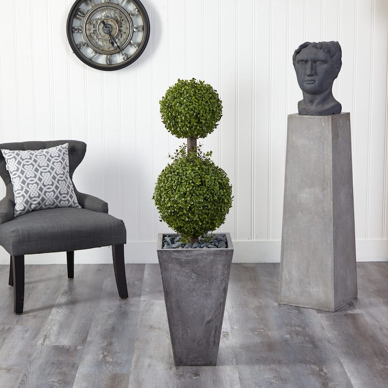 4' Double Boxwood Topiary in Planter (Indoor/Outdoor) - 21"