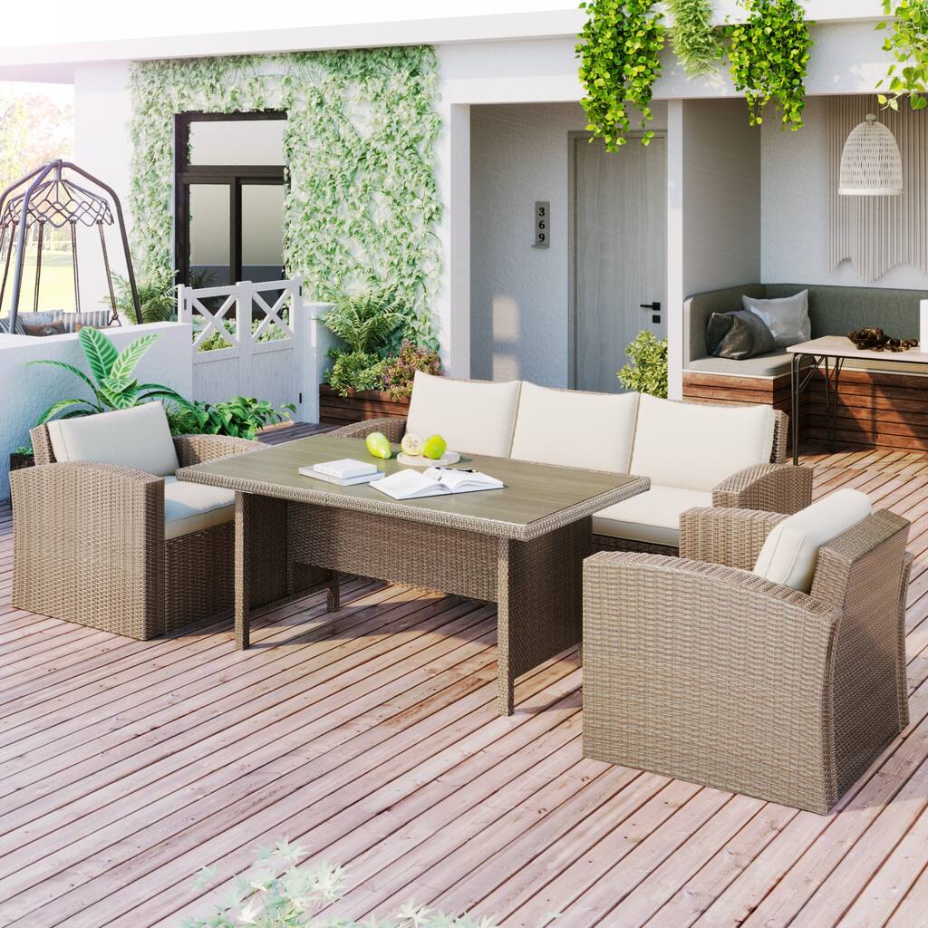 Outdoor Patio Furniture Set 4-Piece Conversation Set Wicker Furniture Sofa Set