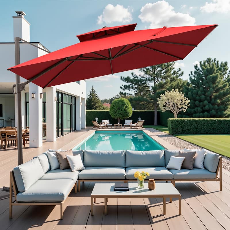 VredHom 11x11 FT Outdoor Patio Double Top Cantilever Offset Umbrella