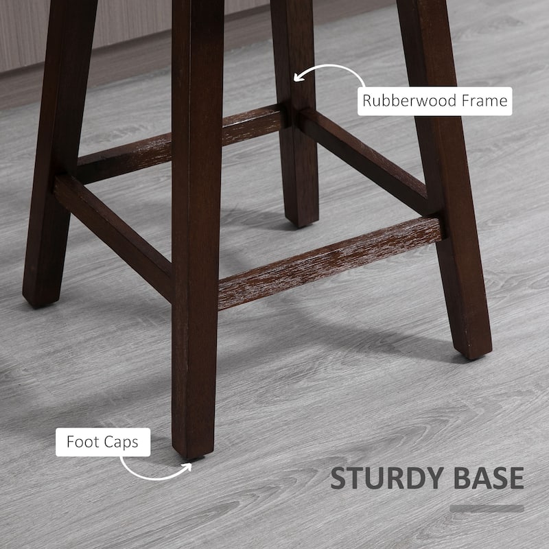 HOMCOM 28" Swivel Counter Height Bar Stools with Backs, Upholstered Dining Room and Kitchen Bar Stools Set of 2 with Wood Legs
