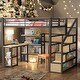 preview thumbnail 1 of 10, Modern 3 In 1 Design Full Size Metal Loft bed With Staircase,Built-in Desk And Shelves,Sturdy Metal Frame Black