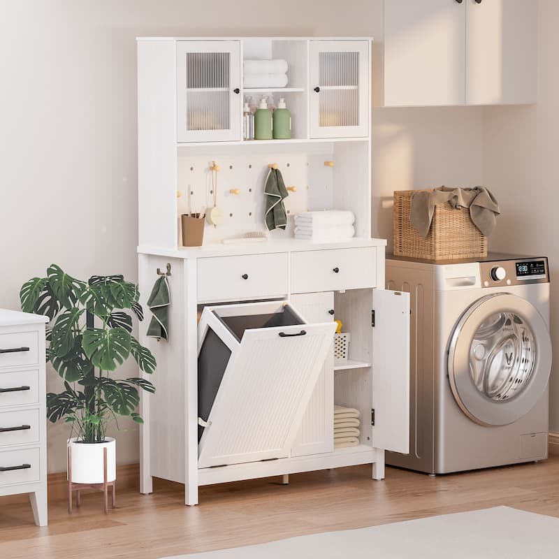 71" Fluted Kitchen Pantry Storage Cabinet With Tilt-out Trash Can Fit 10 Gallon,tall Kitchen Hutch Cabinets - 38.7"Lx13.5"Wx71"H