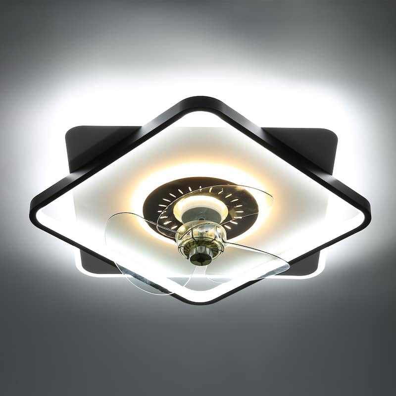 Oaks Aura 20in. Square Low Profile Ceiling Fan with Light, Flush Mount Remote Control Ceiling Fan for Bedroom - Black