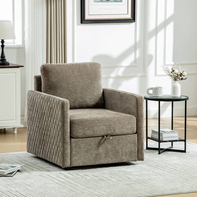 29.5" W Upholstered 360°Swivel Armchair with Hidden Storage, Comfy Diamond-Shape Tufted Armrests Accent Square Club Chair - taupe