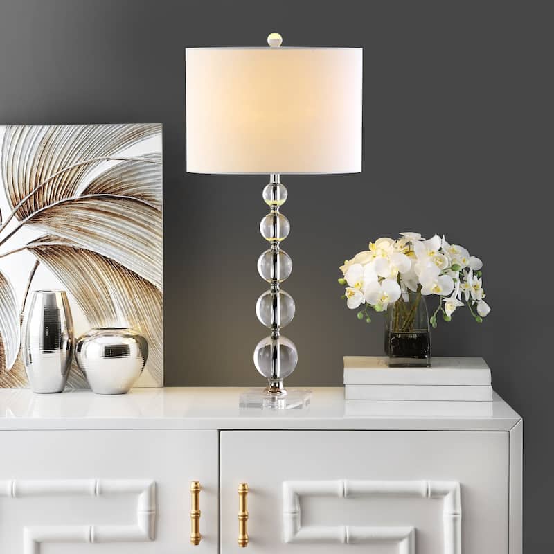SAFAVIEH Lighting 29 inch Liam White Shade Stacked Crystal Ball Table Lamp - 14" W x 14" D x 30" H