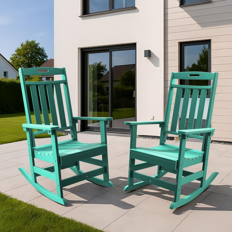 HDPE All-Weather Outdoor Rocking Chair, Porch Deck Rocker - Aruba Blue-2 Pack