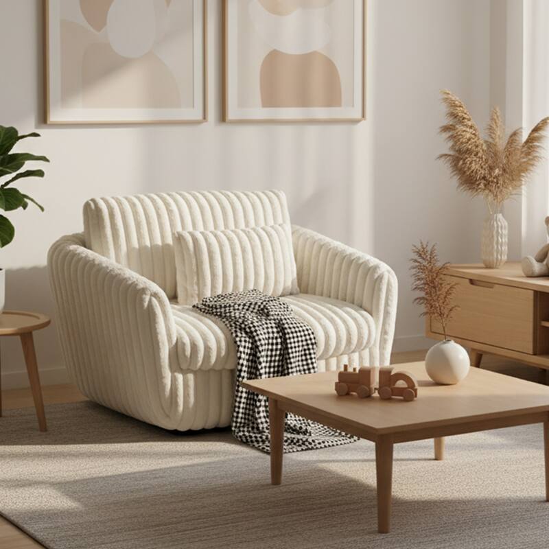 43.3" Wide -Accent Chairs Luxury Velvet Cream Swivel Sofa