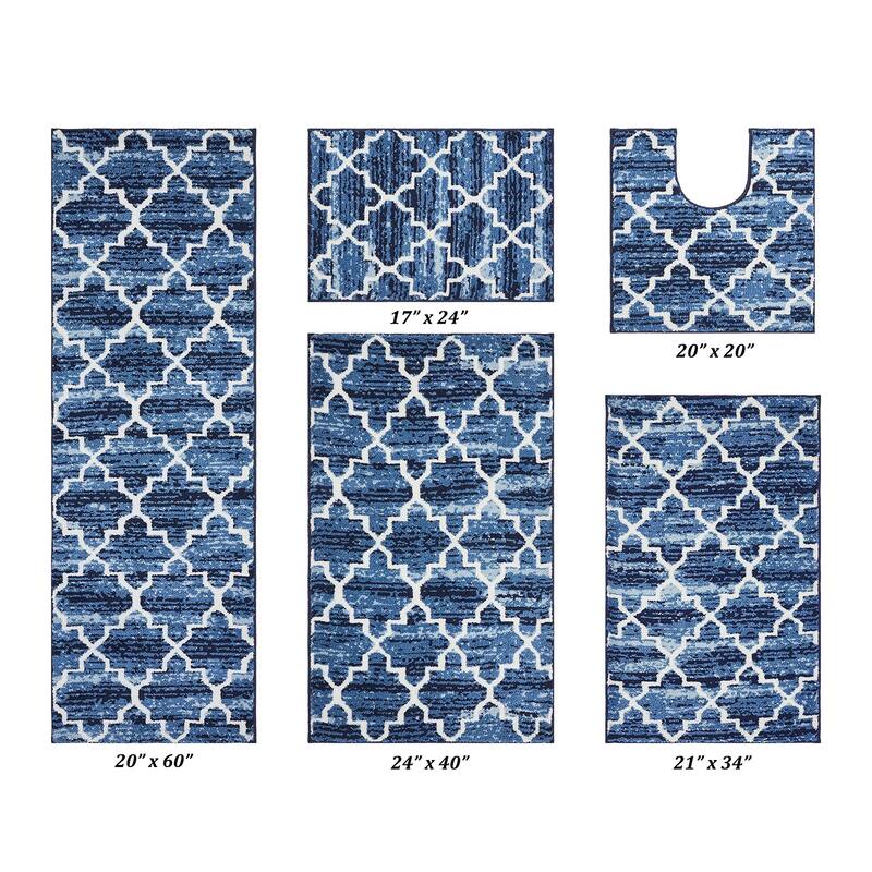 Better Trends Savio Collection 4 & 5 Pc Set Bathroom Rug - 100% Micro Polyester with Gel Foam Backing, Machine Washable Bath Mat