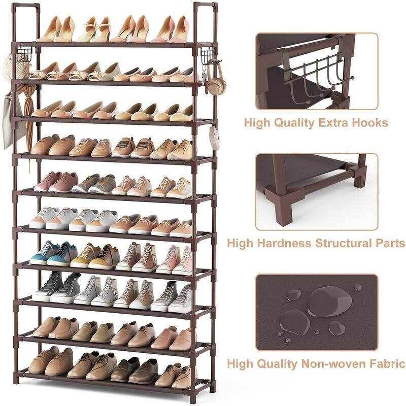 10-Tier Shoe Rack - Large Capacity 50 Pair Organizer