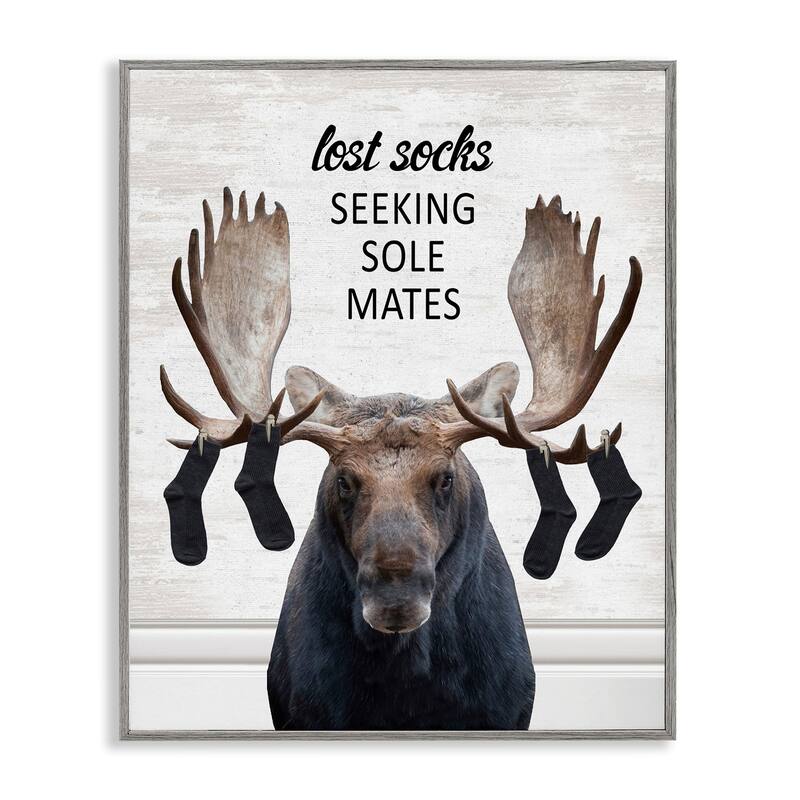 Stupell Lost Socks Seeking Sole Mates Framed Giclee Art Design By Lettered and Lined - 11 x 14 - Grey
