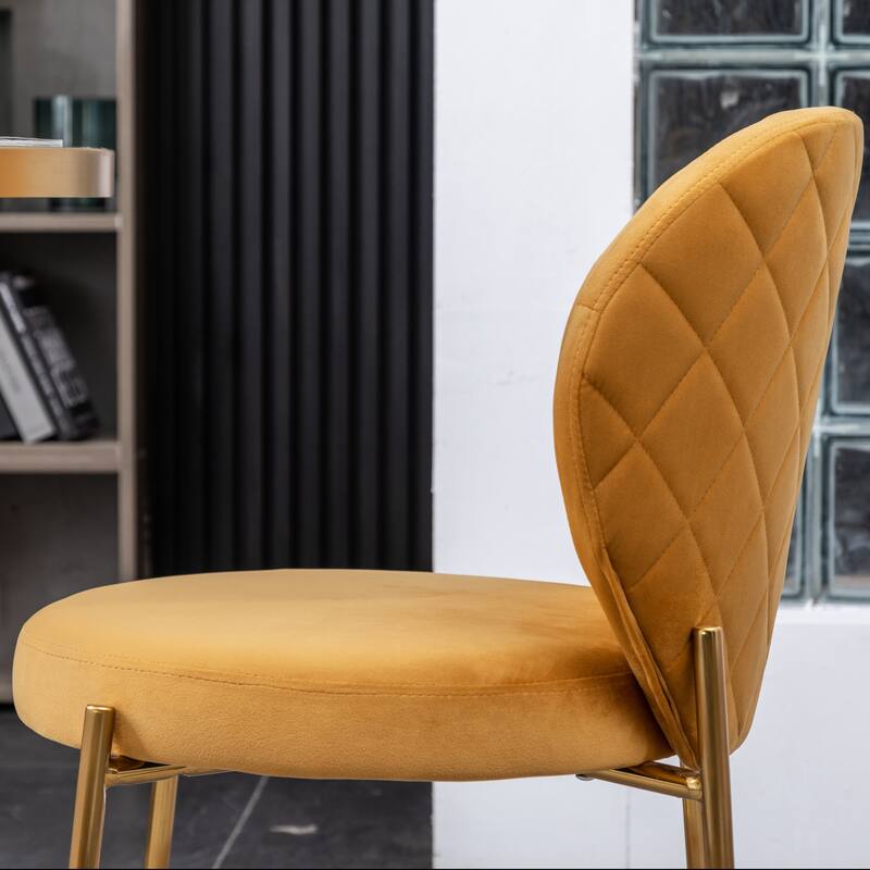 Modern Velvet Dining Chair with Round Cushions, Curved Backrest, Metal Legs for Dining Room Kitchen Living Room Bedroom