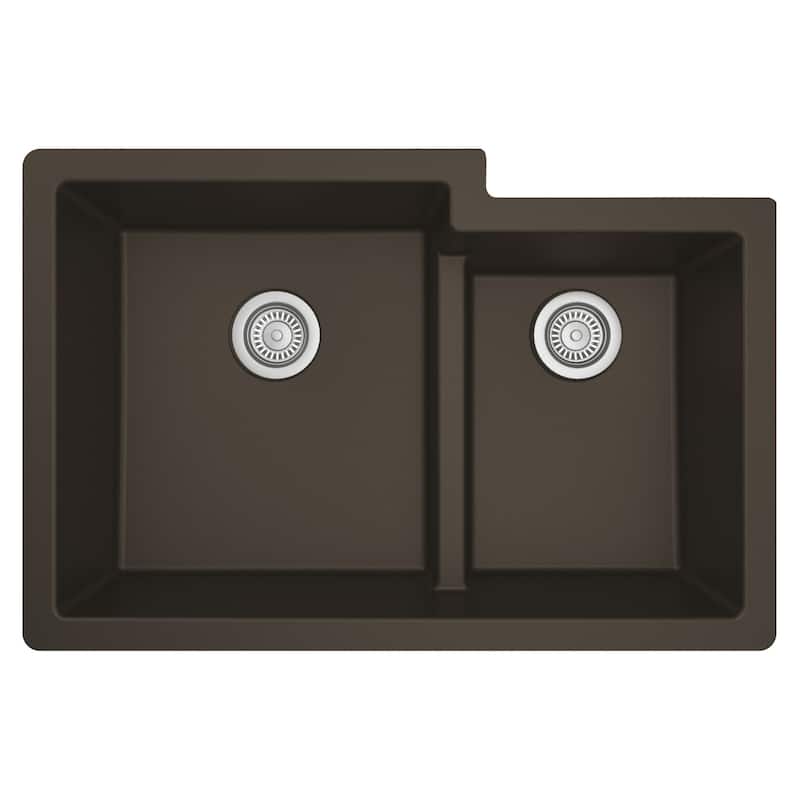 Karran Undermount Large/Small Bowl Quartz Kitchen Sink - 32" x 21.25" x 9" - 32" x 21.25" x 9" - Brown
