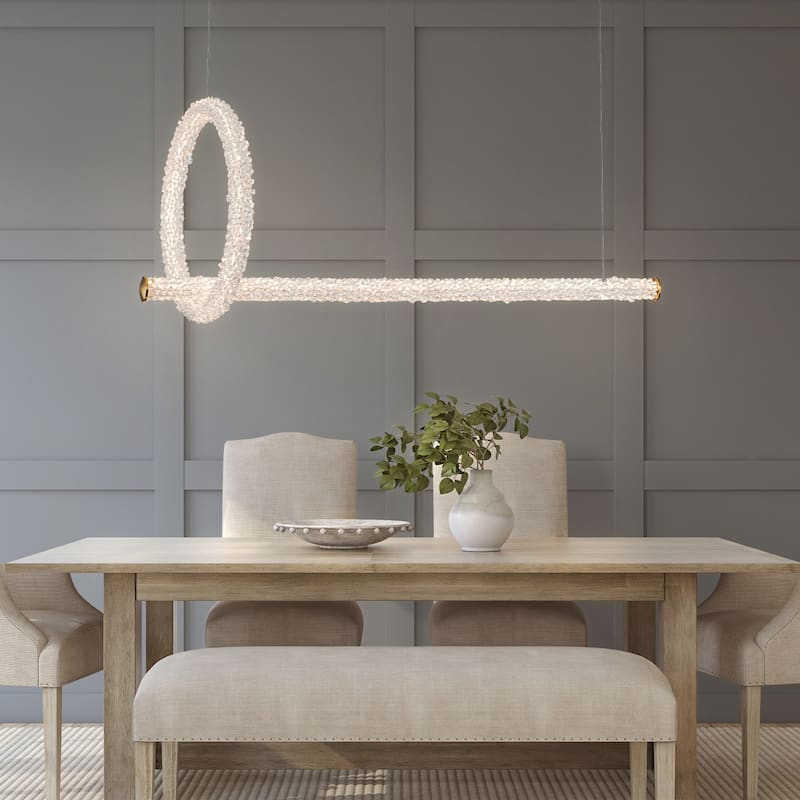 Modern Gold Crystal Ring Linear LED Chandelier, Dimmable - W39.37-in