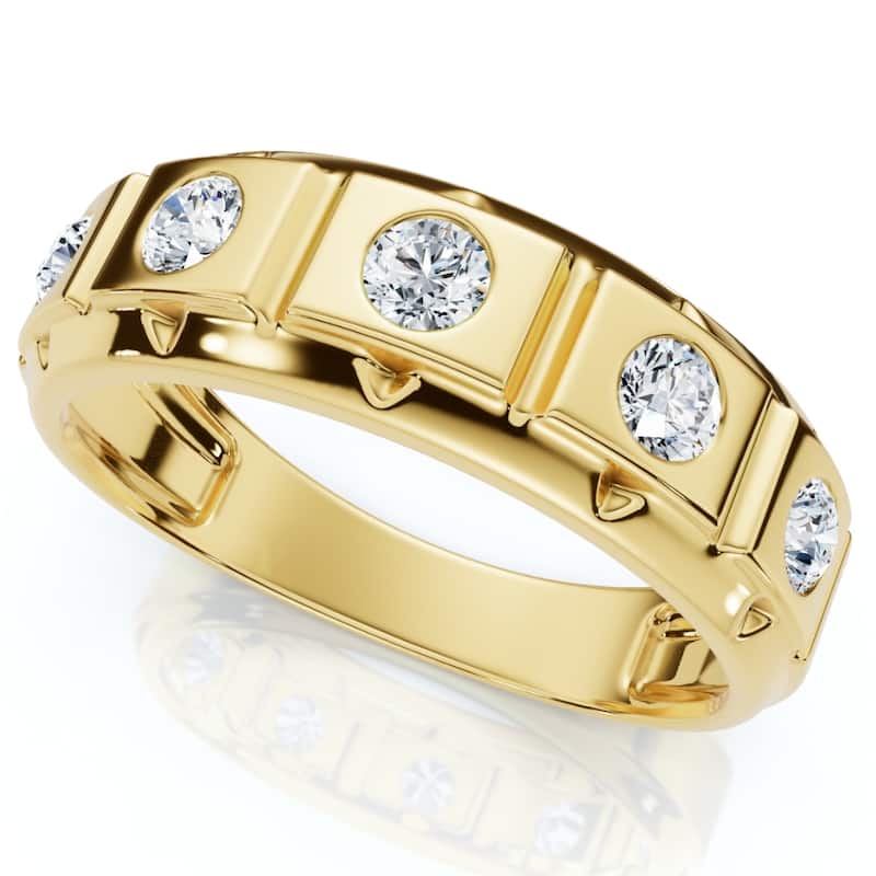 1/2Ct Men's 5-Stone Diamond Ring in Yellow Gold