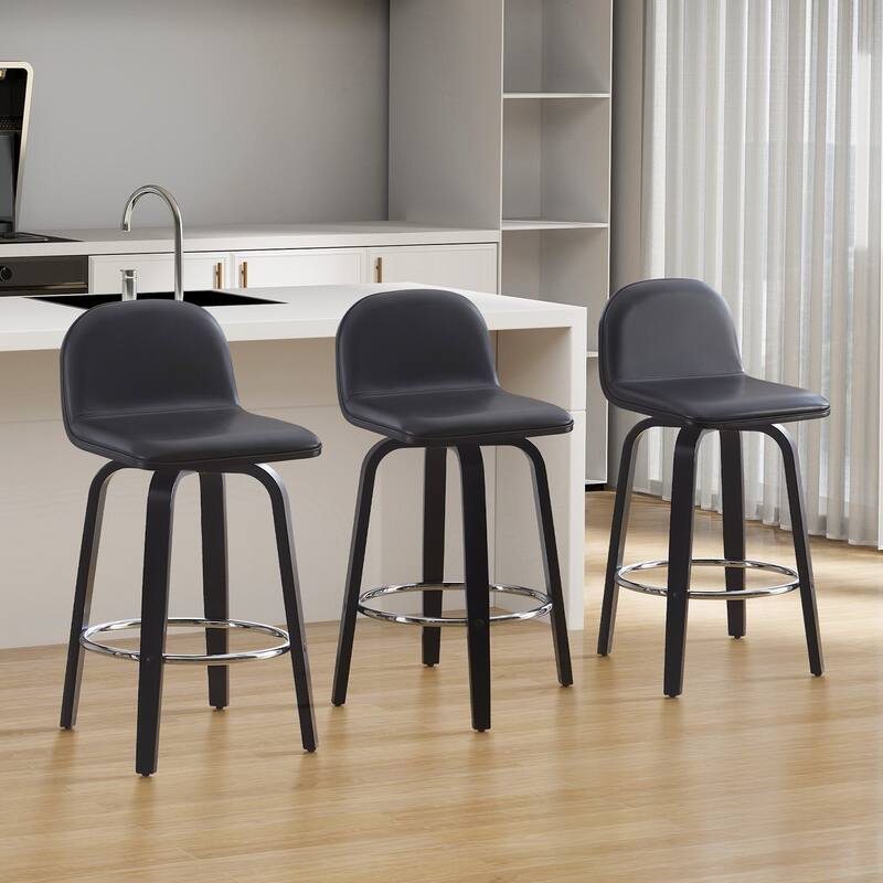 Faux Leather Upholstered Swivel Counter/ Bar Stools with Wood Frame