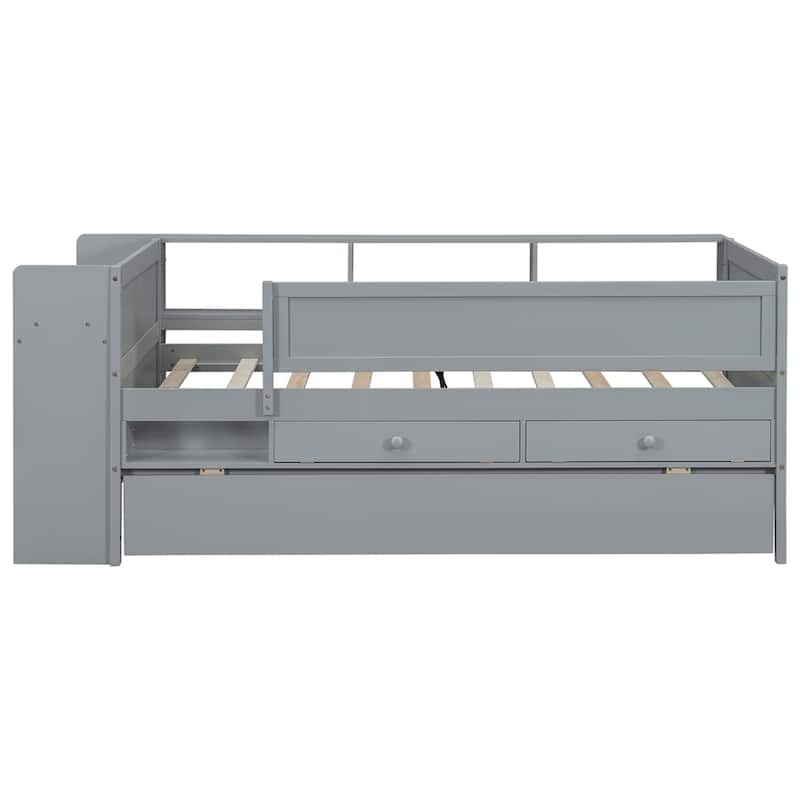 Multi-Functional Twin Daybed w/Drawers and Trundle,Headboard Storage - Grey
