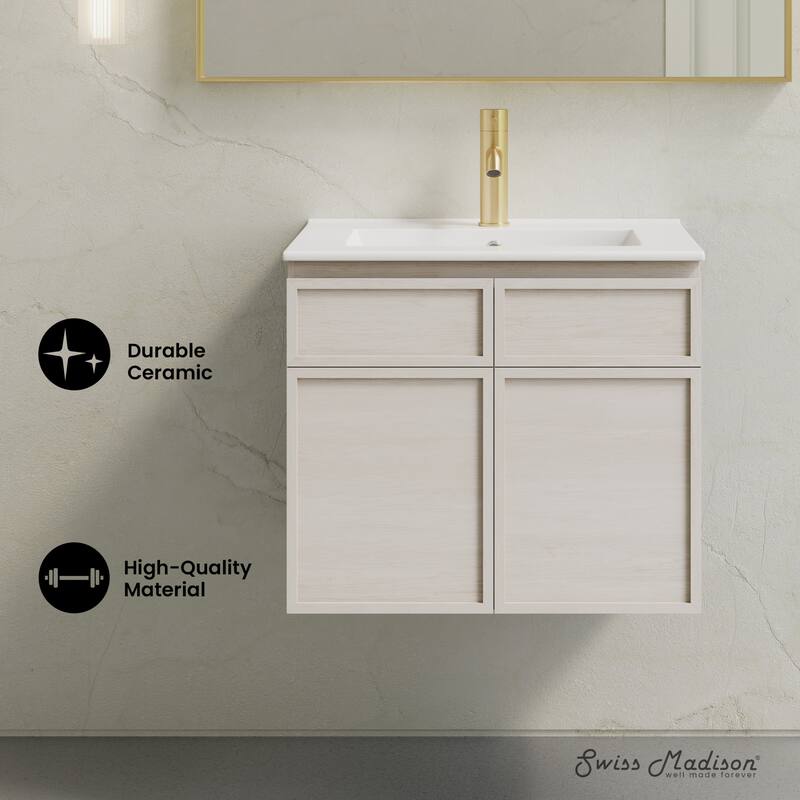 St. Tropez 24" Wall-Mounted Bathroom Vanity In White Oak With Sink Top - 24