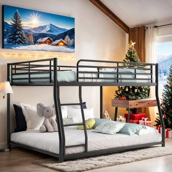 slide 2 of 11, Full XL over Queen Metal Floor Bunk Bed, Black Black