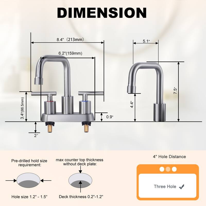 WOWOW 4 in. Centerset Double Handle Bathroom Faucet with Drain Kit