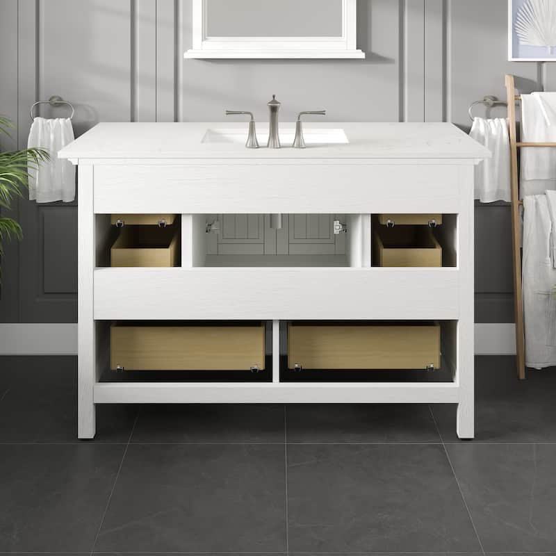 Eviva Britney 48"W x 22"D White Bathroom Vanity with White Carrara Quartz Countertop and Undermount Porcelain Sink - 48