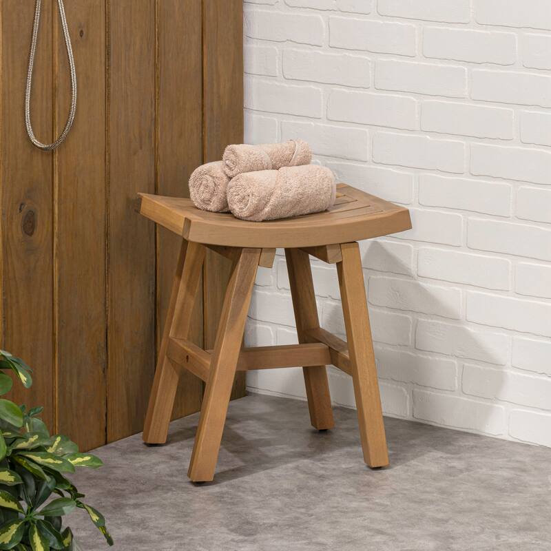 Tamlyn 15.75" Classic Slatted Solid Acacia Wood Indoor/Outdoor Shower Stool, By JONATHAN Y - 15.75L x 11.81W x 17.72H