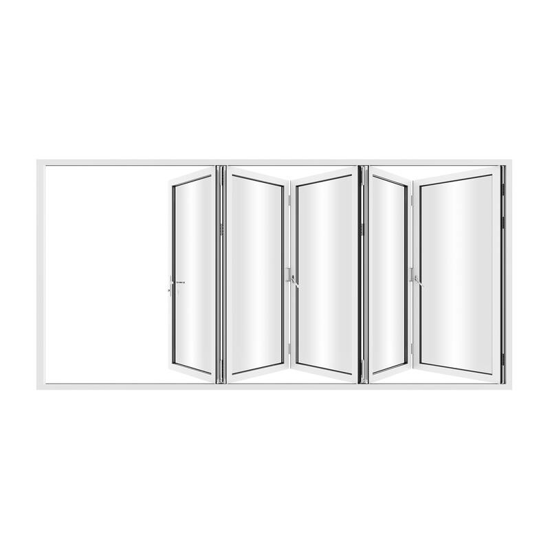 KaMic 168"×96" 5 Panels Aluminum Folding Door In White,Folded Out From Right To Left Model #:FD5PWH16896-RL