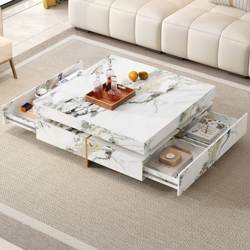 Modern Square Marble Textured Coffee table