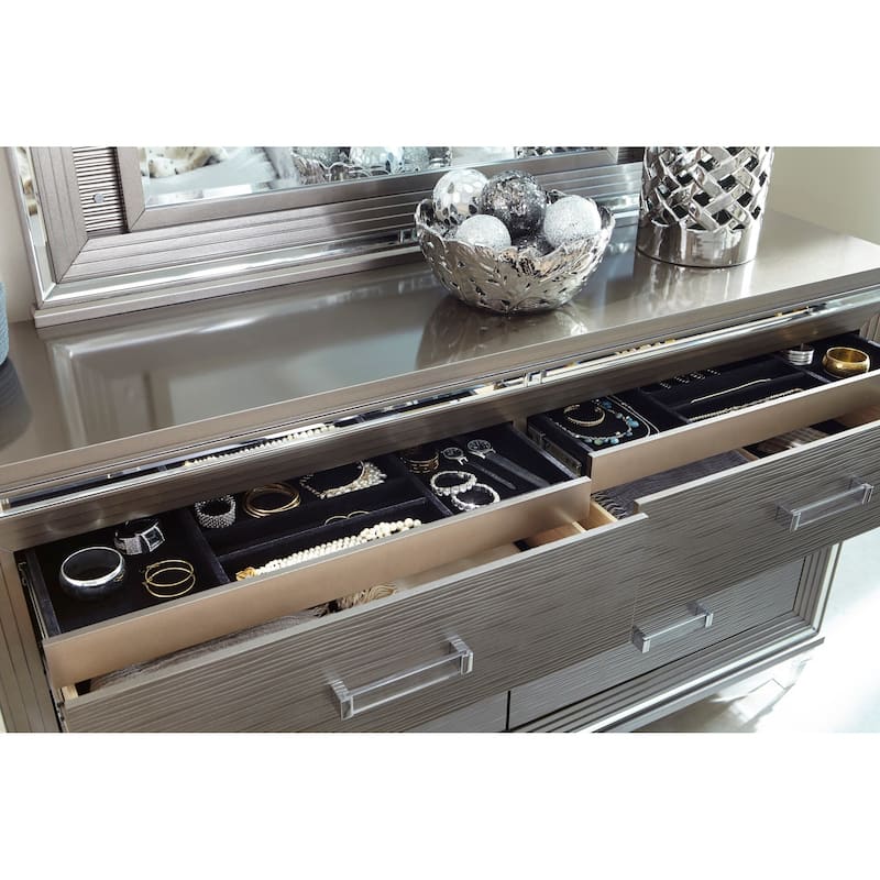 Glam LED Light 3pc Bedroom Set Silver Gray Finish Bed Dresser Mirror