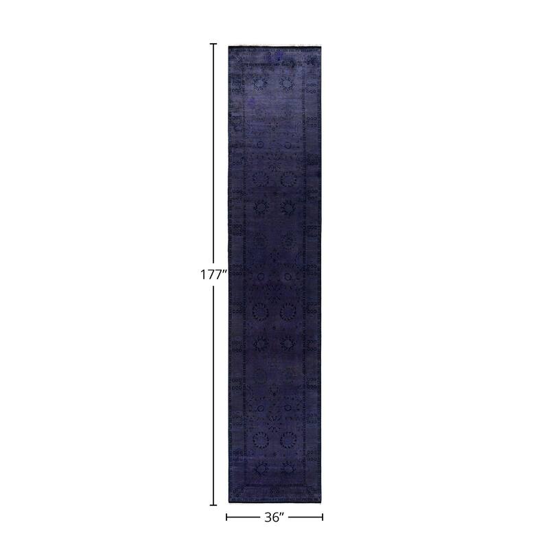 Fine Vibrance, One-of-a-Kind Hand-Knotted Runner Rug - Purple, 3' 0" x 14' 9" - 3' 0" x 14' 9"