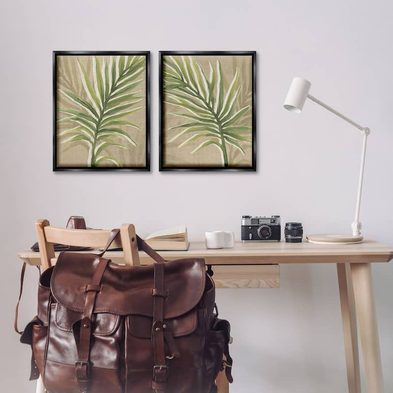 Stupell Natural Palm Leaves Framed Floater Canvas Wall Art Design By June Erica Vess (Set of 2)