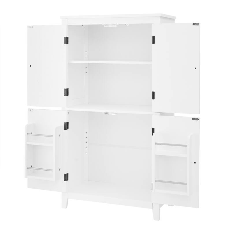 Roomfitters Elegant Bathroom Floor Storage Cabinet with 4 Doors, Adjustable and Adaptable Shelves, Freestanding Unit