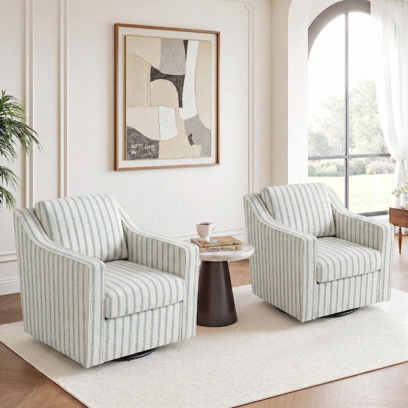 Chenille/Leather Swivel Barrel Chair(Set of 2) Modern Club Chair by UIXE