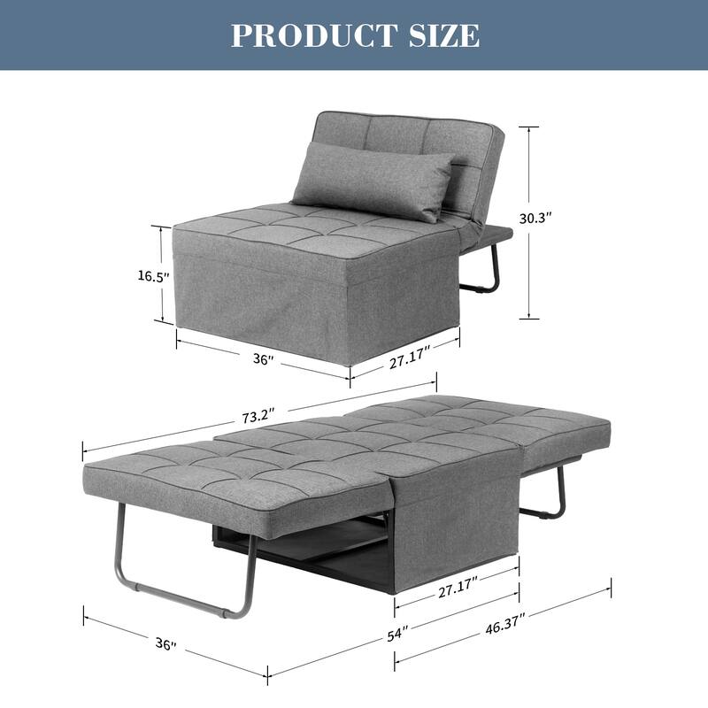 Ainfox Adjustable Sofa Chair Sleeper Sofa Bed Ottoman Couch with Metal Frame