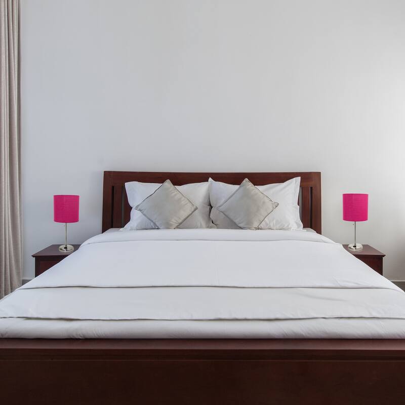 19.5 in. Brushed Steel Finish Table Lamp with Pink Shade, Desk Lamp for Writing and Computer Desks, Set of 2