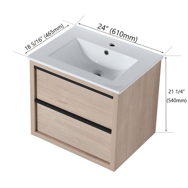Wall-Mounted Plywood Bathroom Vanity Set in Plain Light Oak with ...