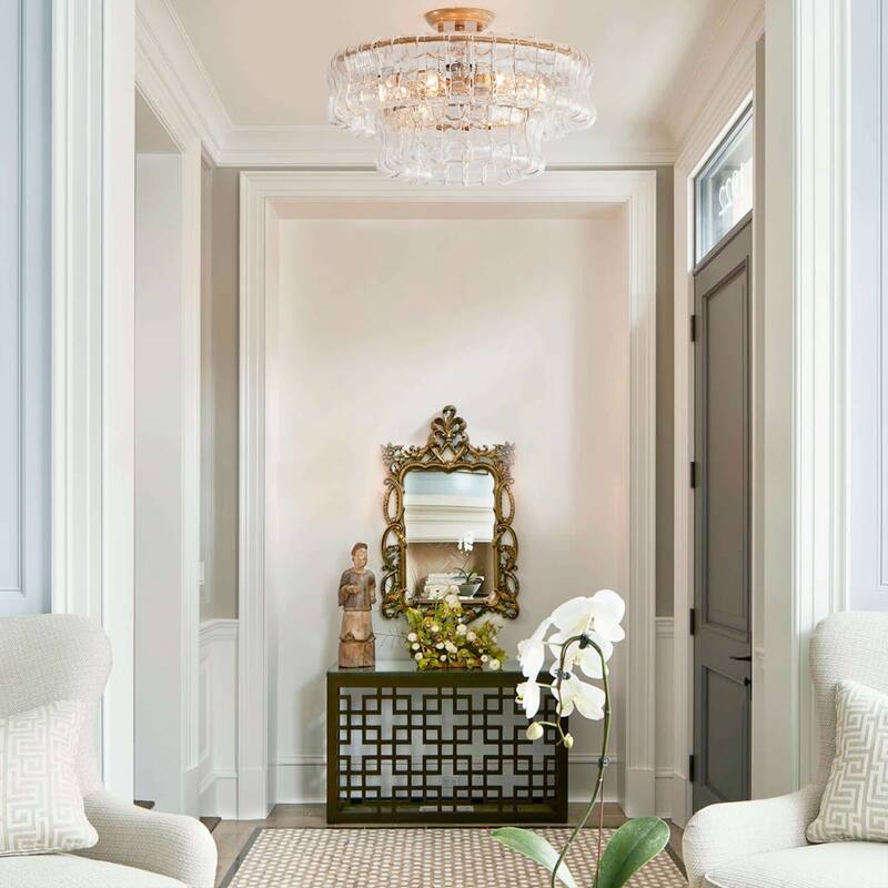 Jamie 5-Light 18" 2-Tier Clear Glass Round Flush Mount - Brushed Brass