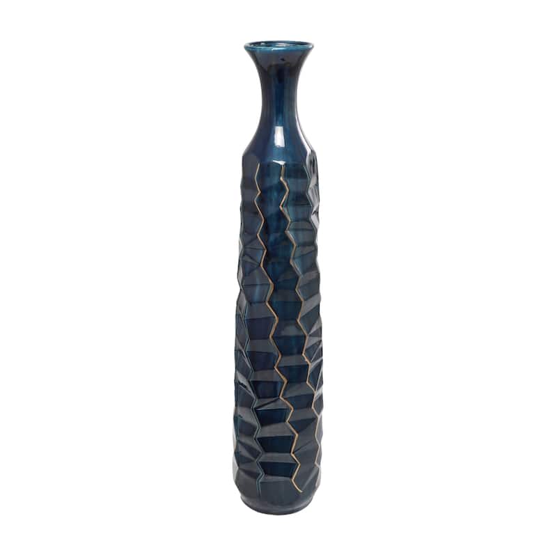 Ceramic Faceted Vase with Gold Accents - Teal - Roche River Decor - 9"W, 48"H
