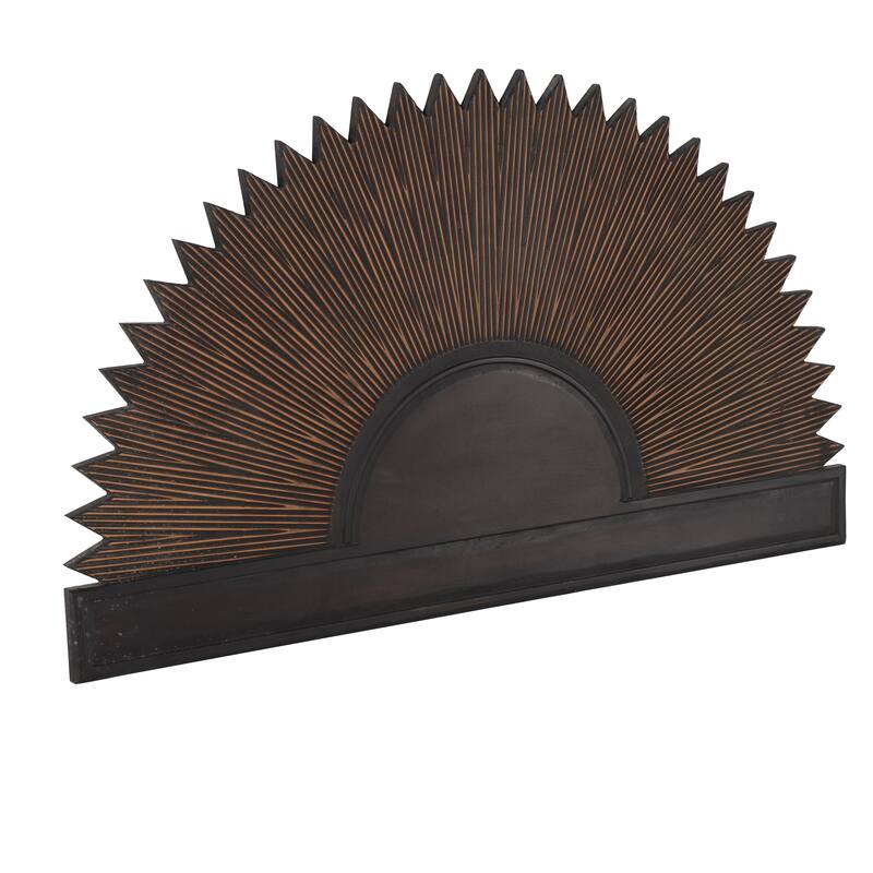 Dark Brown Wooden Large Sun Home Wall Decor with Copper Accents