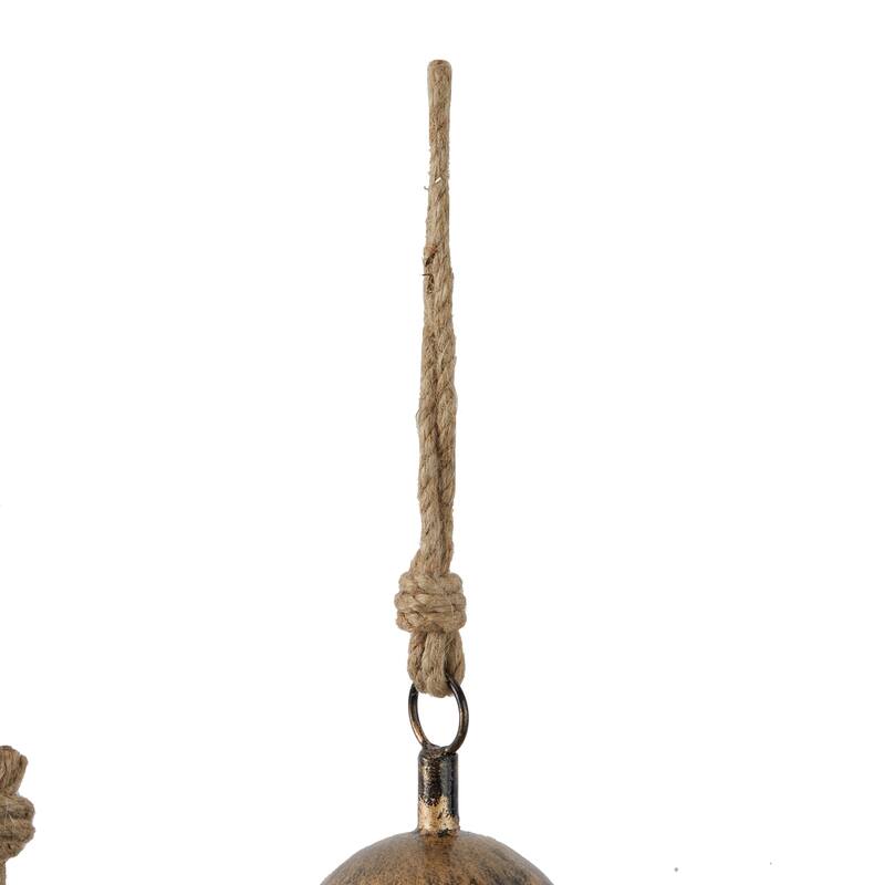 Gold, Gray, Bronze, Black or Red Metal Tibetan Inspired Decorative Cow Bells with Jute Hanging Rope (Set of 3)