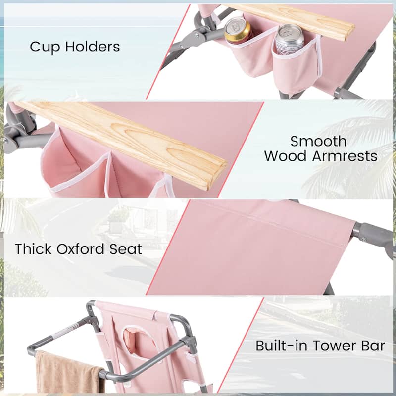 Costway 1/2 PCS 3-IN-1 Foldable Beach Chair with Face Hole, Footrest,