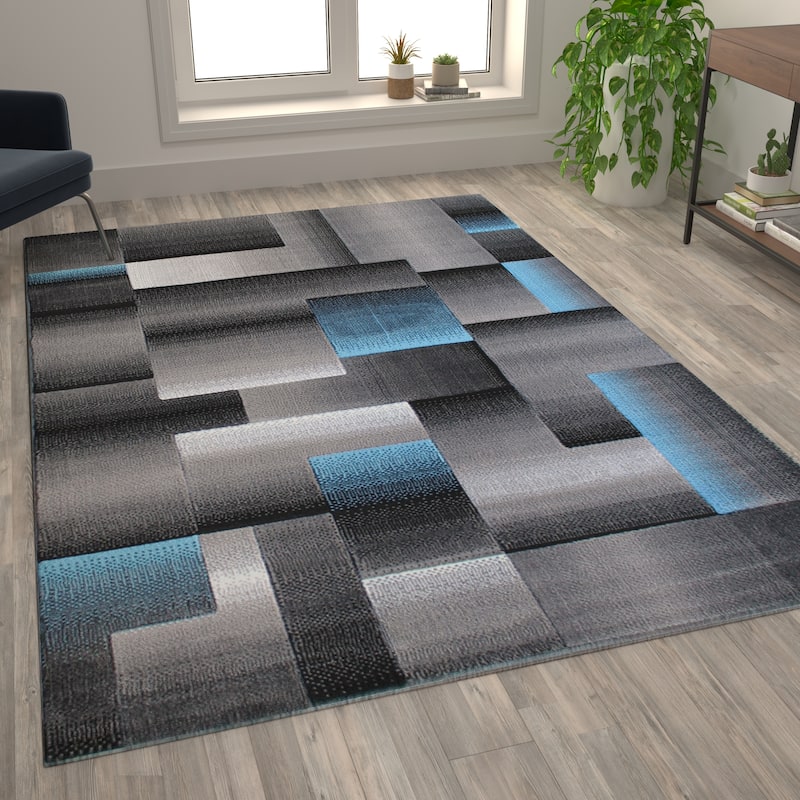 Modern Geometric Style Color Blocked Indoor Area Rug - Blue - 6' x 9'