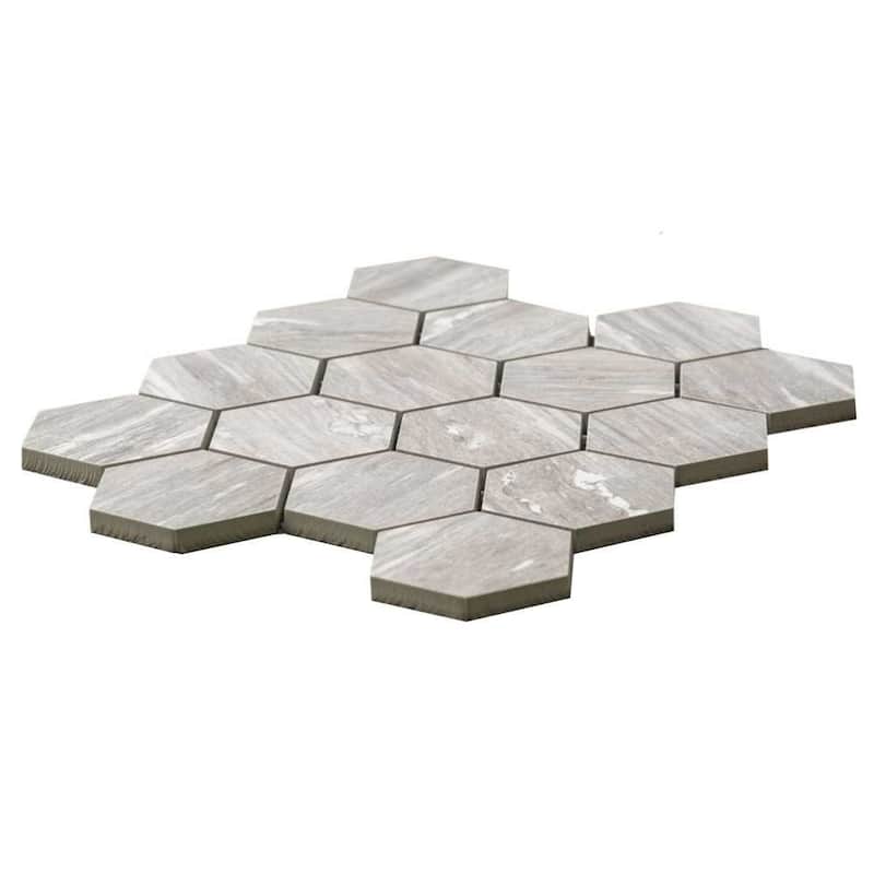 Stately Hex 11x14 Polished Porcelain Mosaic Tile - Floor, Wall, Backsplash