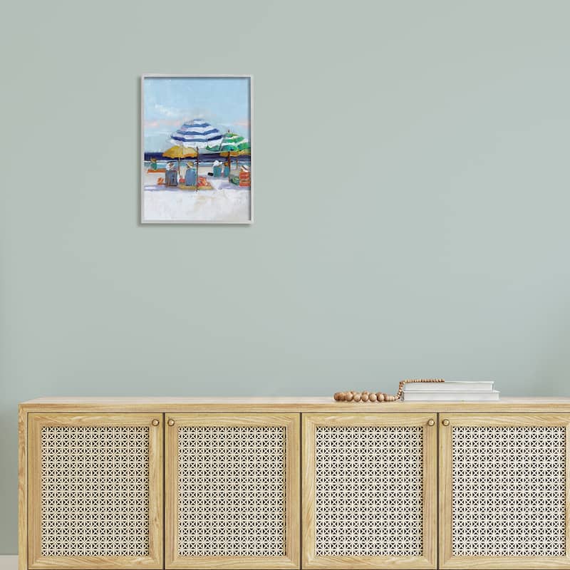 Stupell Calm Beach Umbrella People Relaxing Ocean Shoreline Framed Wall Art - Multi-Color